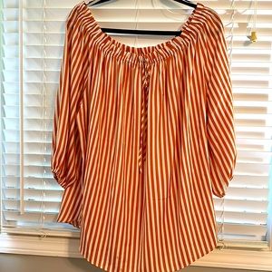 Flowy, on or off shoulder gold and cream stripe H&M top. Size 12.